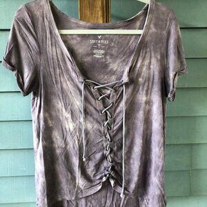 American Eagle Outfitters Purple Lace-up Shirt - Size Medium